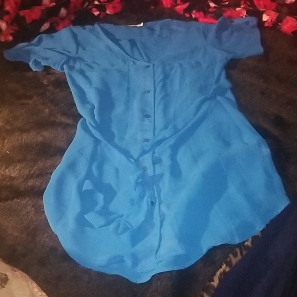 WAS $45 LUSH NORDSTROM Sheer BLUE Button Tunic/Shirtdress - Picture 6 of 13